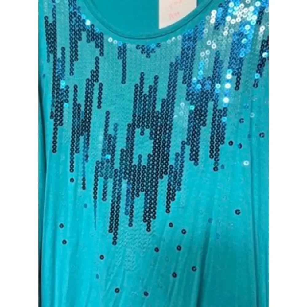 New World Turquoise Blue Sequin Sharkbite Tank Top Large NWT